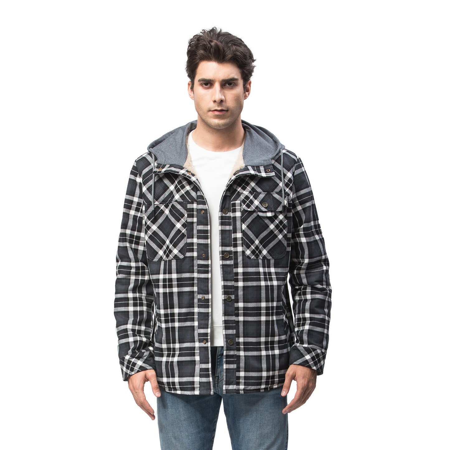 Men's Sherpa Lined Jacket Plaid Flannel Shirt Jacket