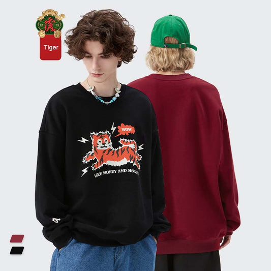 Spring Laser Reflective Cartoon Round Neck Men's Sweatshirt
