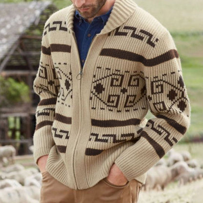 Men's Slim Jacquard Knit Sweater Jacket
