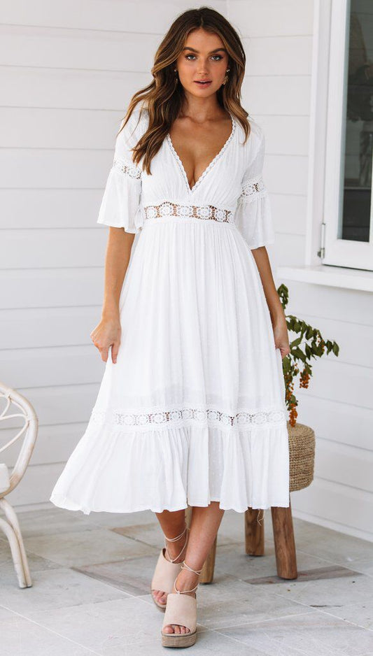 Women's White Boho Dress