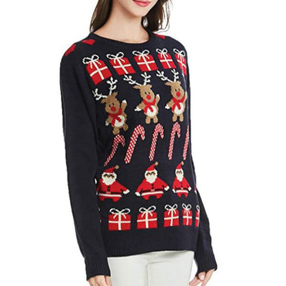 Santa Claus Christmas Tree Embroidered Women's Sweater