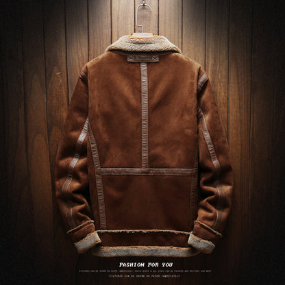 Men's Outdoor Leather Fleece Lapel Jacket