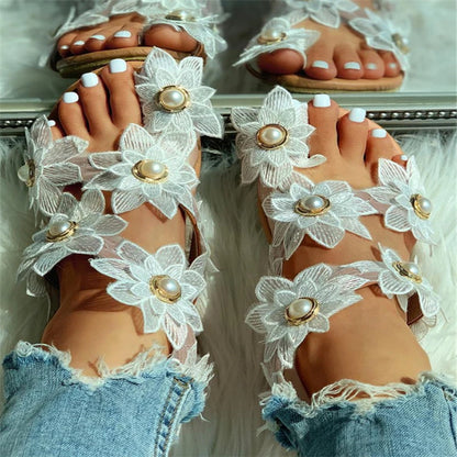 Sun Flower Pearl Women Slippers