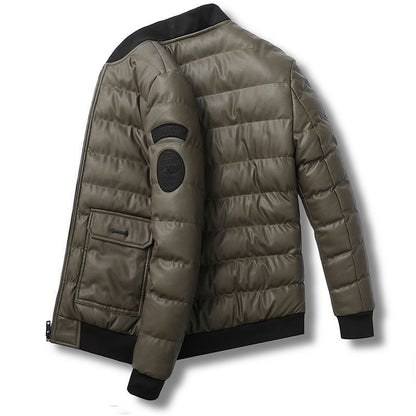 Men's PU Leather Stand Collar Winter Jacket