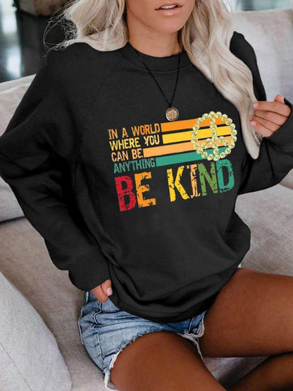 BE KIND Printed Crew Neck Women's Sweater Hoodie Sweatshirt