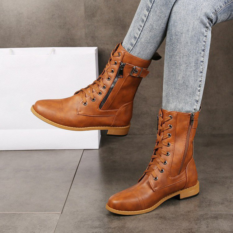 Lace Up Casual Flat Boots For Women