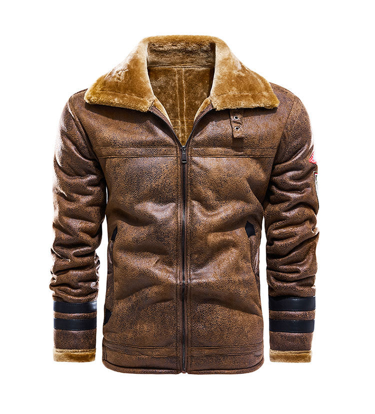 Men's Leather Plush Lapel Jacket