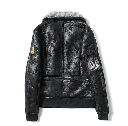 Men's Embroidered Leather Air Force Jacket