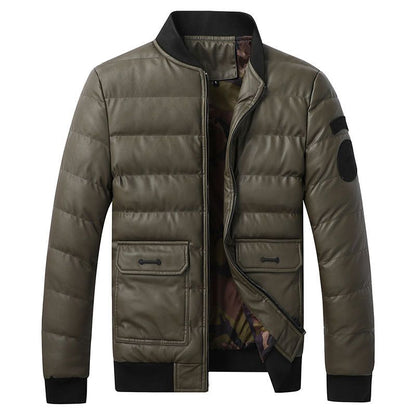Men's PU Leather Stand Collar Winter Jacket
