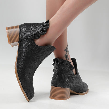 Women's Leather Chunky Heel Boots