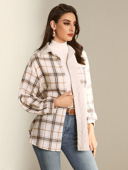 Colorblock Cardigan Plaid Women's Shirt Jacket