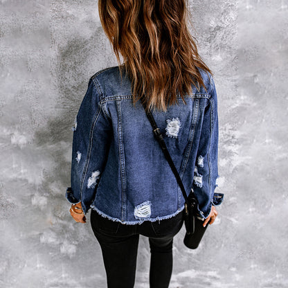 Women's Casual Denim Ripped Jacket