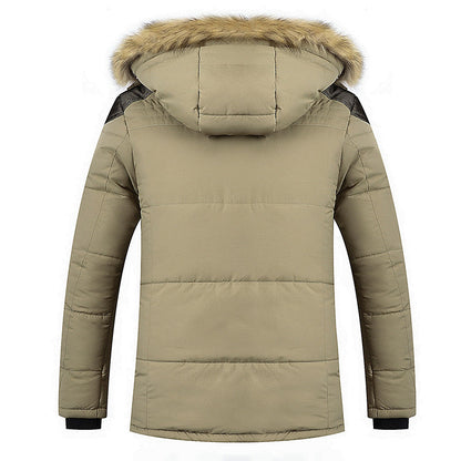 Men's Hooded Fur Collar Fleece Winter Jacket
