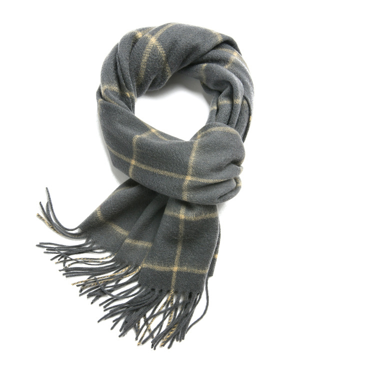 Unisex 100% Cashmere Winter Plaid Fringed Scarf