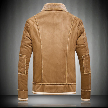 Men's Leather Plush Outdoor Slim Jacket