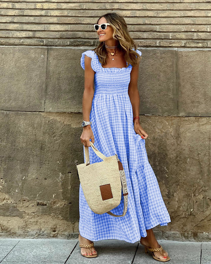 Women's Check Print Maxi Dress