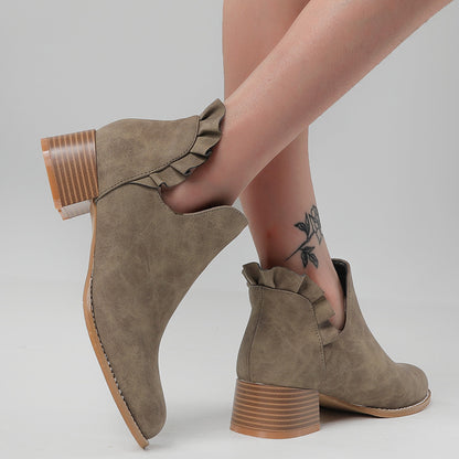 Women's Chunky Heel Round Toe Boots