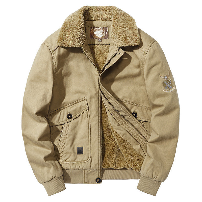 Plain Lapel Pocket Fleece Winter Jacket for Men