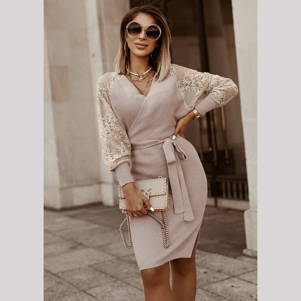 Spring Lace Slim Fit Knit Dress