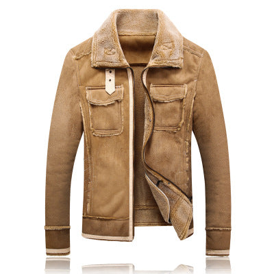 Men's Leather Plush Outdoor Slim Jacket