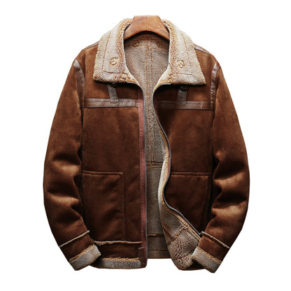 Men's Outdoor Leather Fleece Lapel Jacket