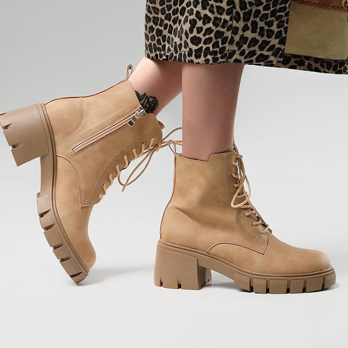 Women's Lace-Up High Heel Zip-Up Boots