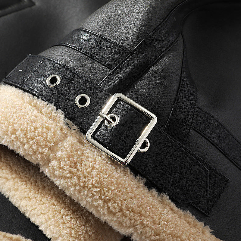 Winter Men's Leather Fleece Lapel Jacket