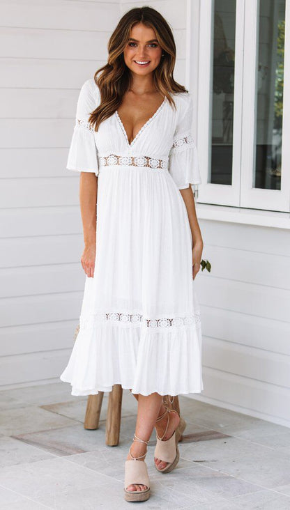Women's White Boho Dress