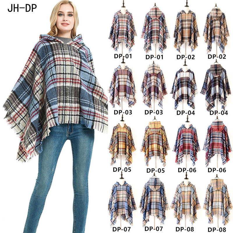 Plaid Winter Warm Pashmina Poncho For Women