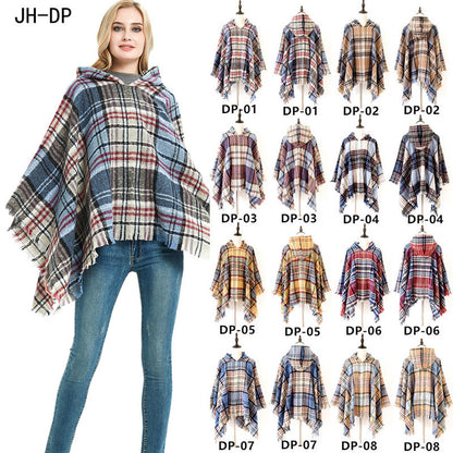 Plaid Winter Warm Pashmina Poncho For Women