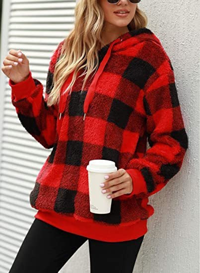 Plush Check Hoodie For Women