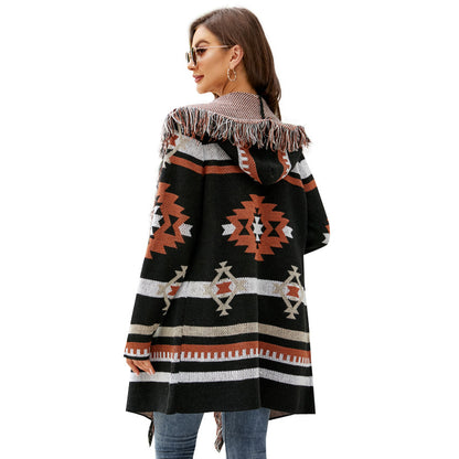 Women's Tassel Hooded Sweater Long Sweater Coat