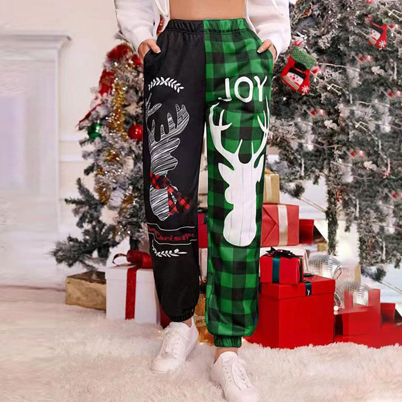 Women's Christmas Moose Print Trousers