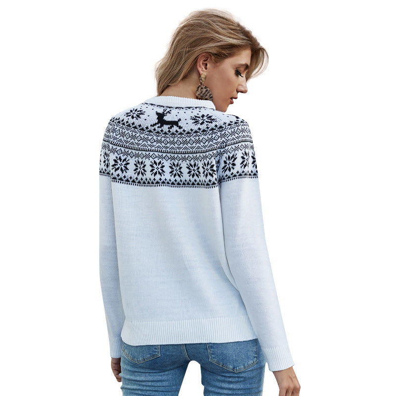 Christmas Snow Deer Sweater Crew Neck Knitted Sweater