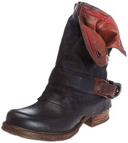 Woman Belt Buckle Square Heel Retro Leather Short Boots