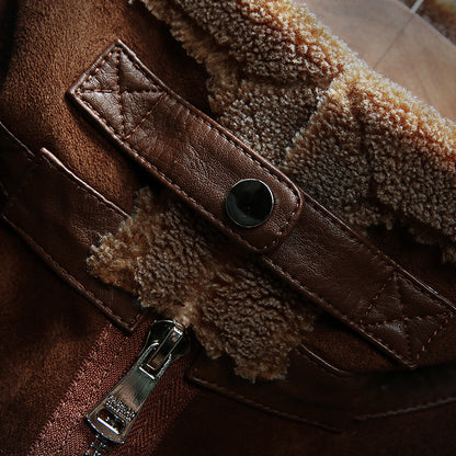 Men's Outdoor Leather Fleece Lapel Jacket