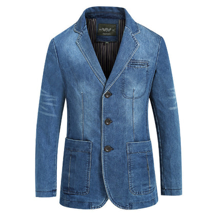 Men's Denim Suit Lapel Pocket Jacket