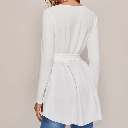Lace-Up Casual Long Sleeve Blouses For Women