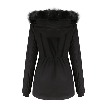 Woman's Detachable Hood Fur Collar Plus Fleece Jacket