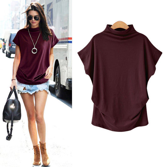 Women's Autumn Half Turtleneck Casual Short Sleeve T-Shirt
