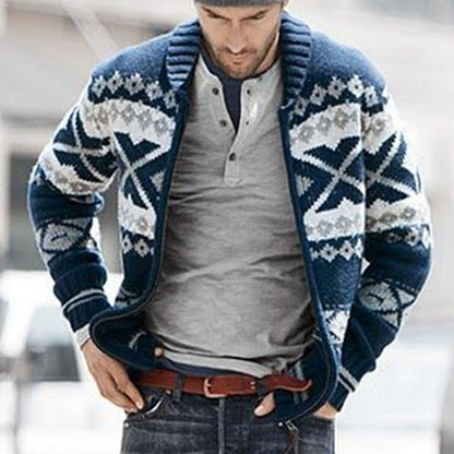 Men's Lapel Zip Cardigan Sweater Jacket