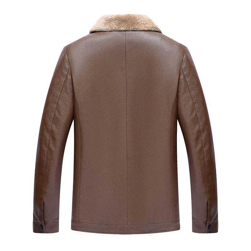 Men's Leather Jacket Warm Winter Coat