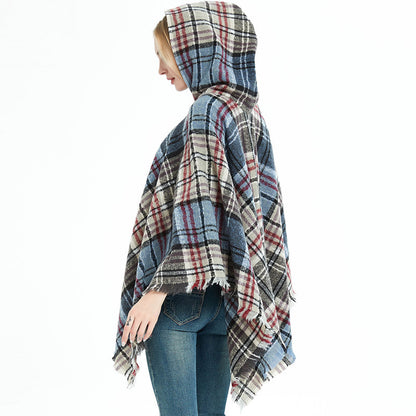 Plaid Winter Warm Pashmina Poncho For Women