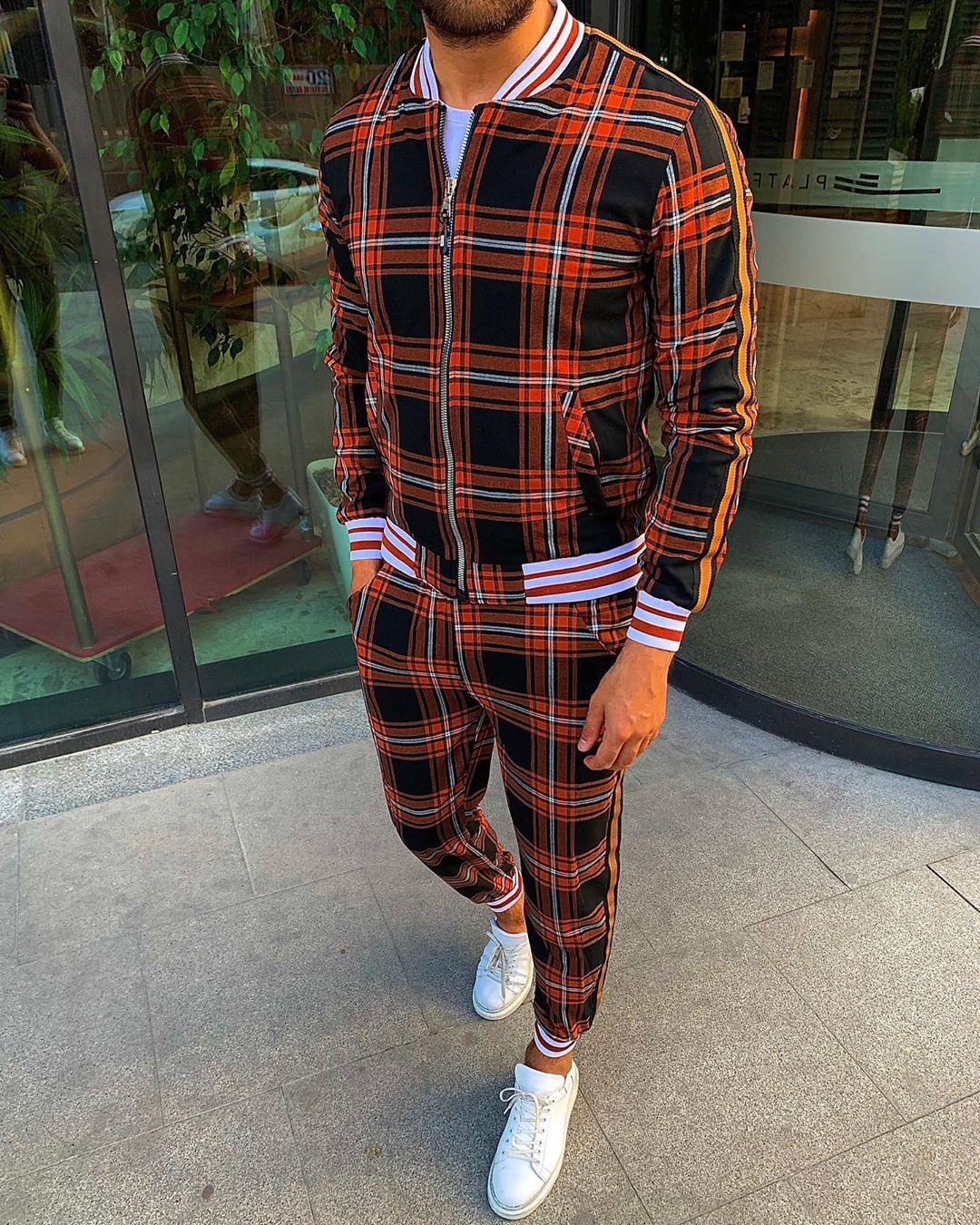 Men's 3D Plaid Casual Top Sweatshirt Pants Set