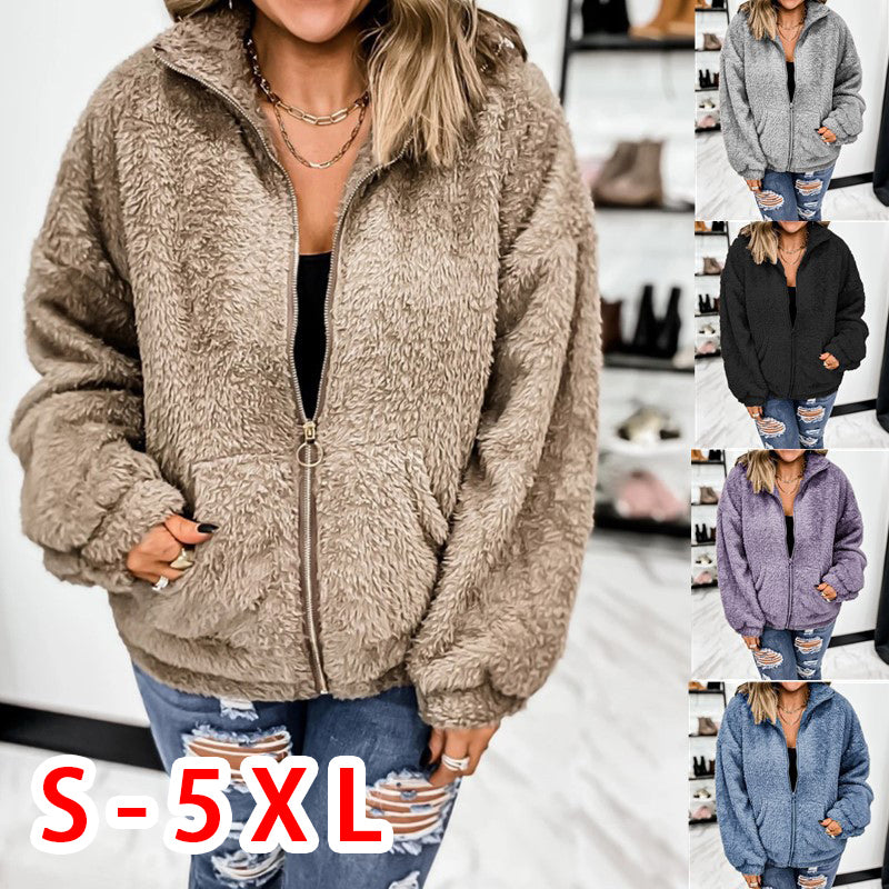 Woman Plush Autumn Cardigan Jacket