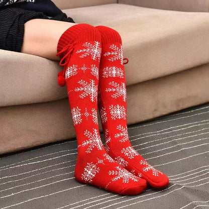 Woman Christmas Snowflake Tall Socks