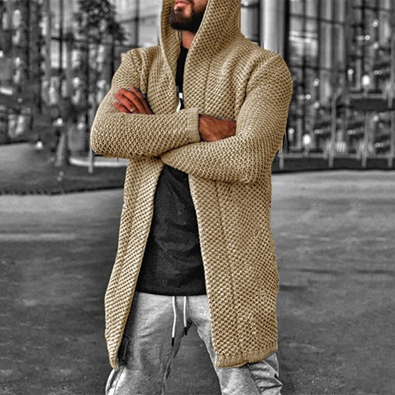 Men's Solid Cardigan Hooded Sweater