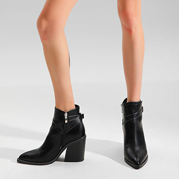 Women's Leather Pointed Toe Casual Boots