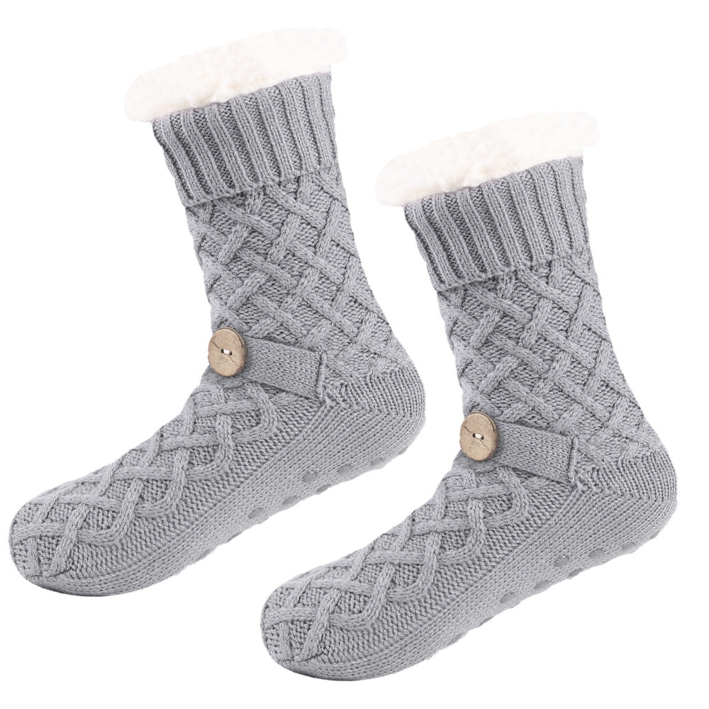 Christmas Woman Sherpa Button Padded Socks
