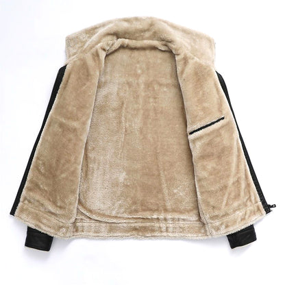Men's Leather Lapel Plush Pocket Jacket